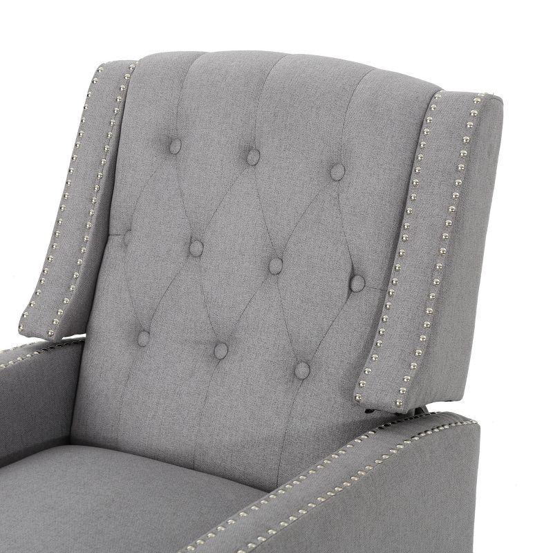 Handcrafted Gray Fabric Recliner with Tufted Back