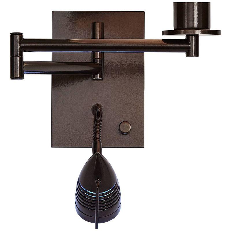 Possini Euro Design Radix Modern Swing Arm Wall Lamp Bronze with Cord Cover LED Reading Light Plug-in Light Fixture Oatmeal Shade for Bedroom Bedside