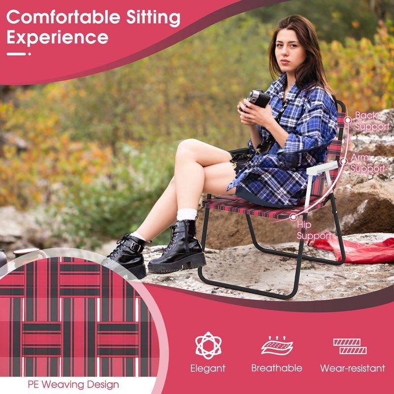 Tangkula Set of 2 Patio Folding Web Chair Set Portable Beach Camping Chair Red