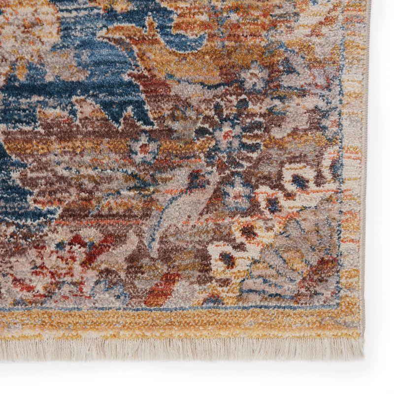 Reversible Terra Medallion Blue and Orange Wool Blend Area Rug, 47"x60"