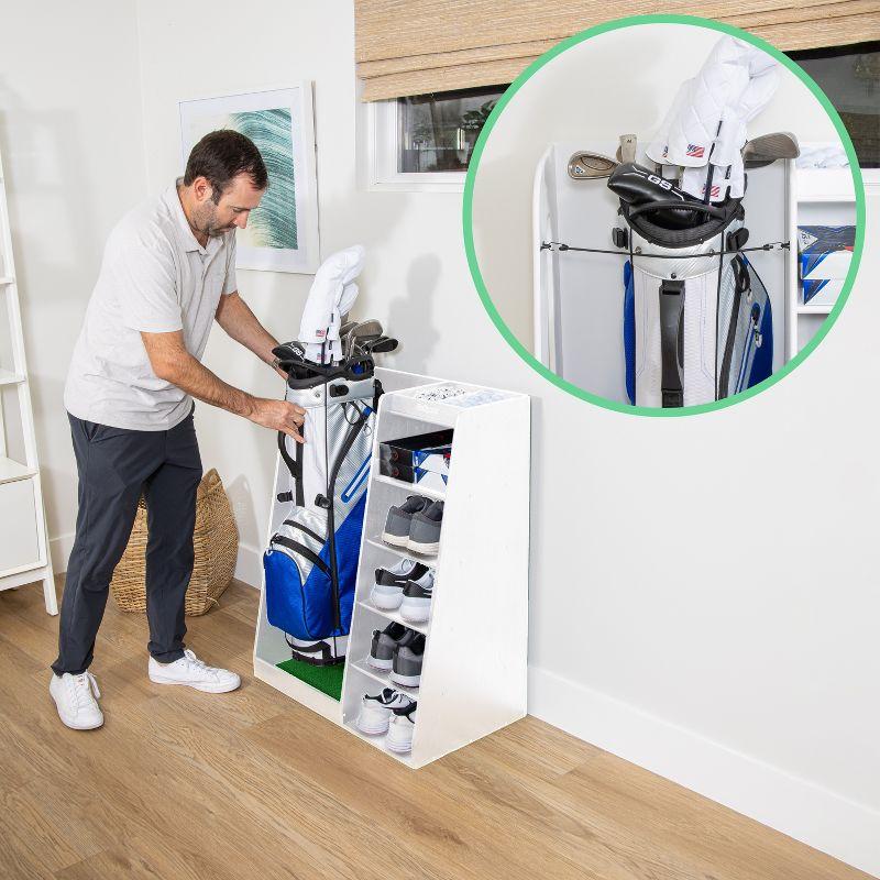 GoSports Premium Wooden Freestanding Golf Bag Organizer and Storage Rack