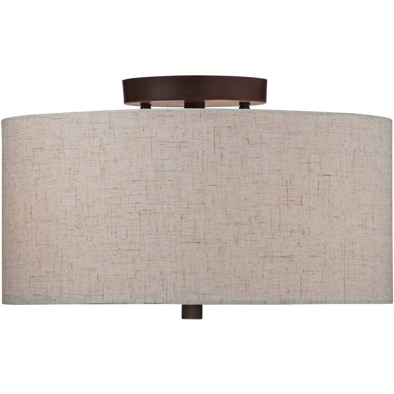 Regency Hill Sylvan Modern Ceiling Light Semi Flush Mount Fixture 14" Wide Bronze 3-Light Oatmeal Fabric Drum Shade for Bedroom Kitchen Living Room