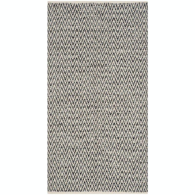 Ivory and Dark Grey Handmade Wool Cotton Area Rug, 3'0" x 5'0"