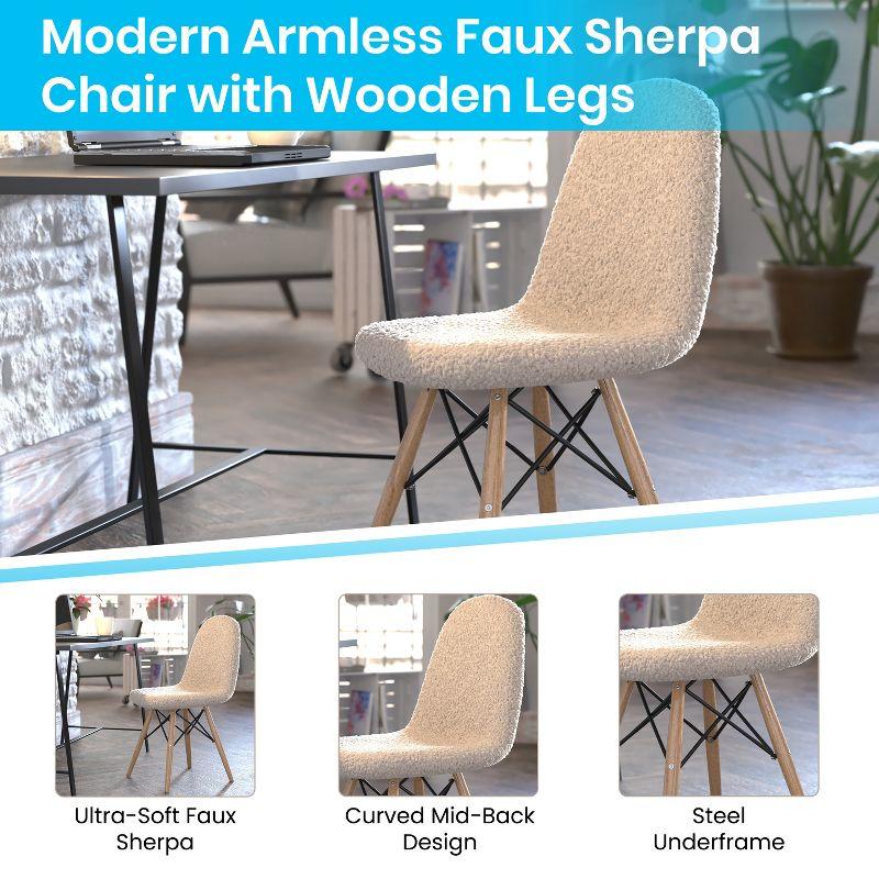 Caroline Armless Faux Shearling Faux Shearling Chairs with Modern Wooden Legs (Set of 2)