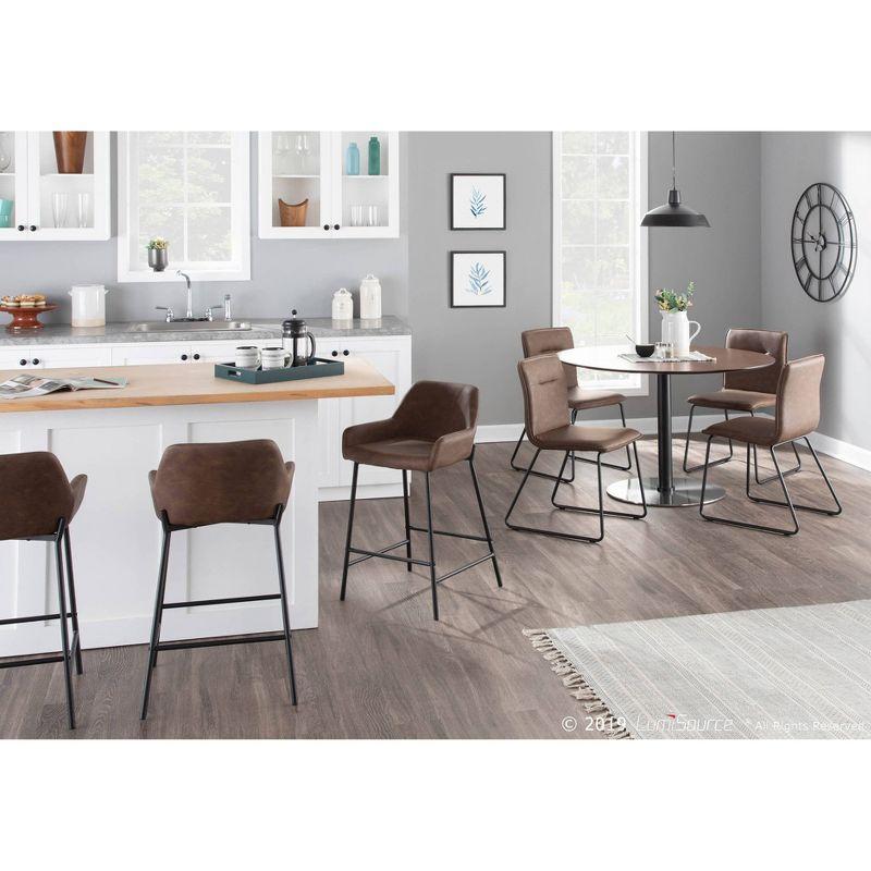 Set of 2 Daniella Industrial Counter Height Barstool Espresso: LumiSource, Faux Leather, Metal Frame, 250lb Capacity