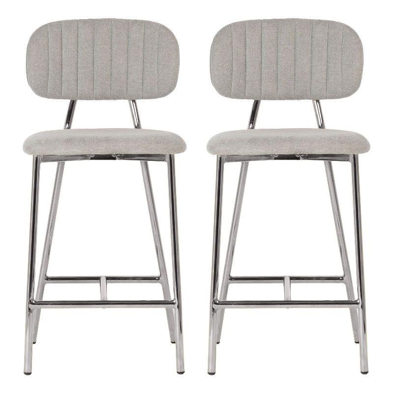 Ariana Gray Linen Counter Stool (Set of 2) - Silver Legs