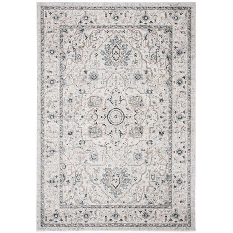 Light Grey and Grey Synthetic Hand-Knotted Rectangular Rug, 4' x 6'