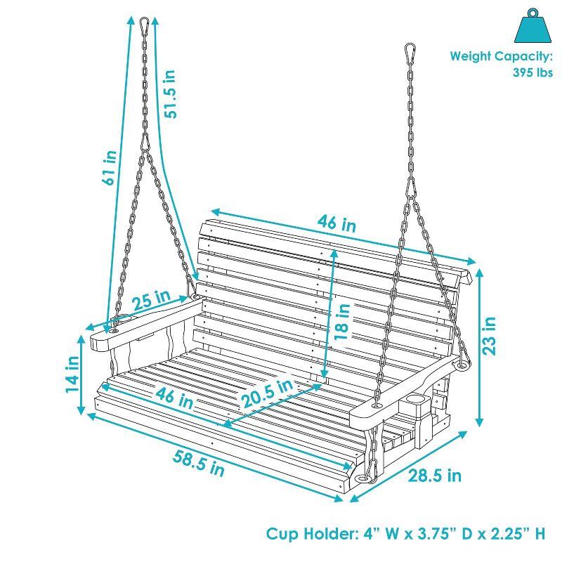 Sunnydaze Outdoor 2-Person Traditional Wooden Porch Swing with Hanging Chains - 58.5-Inch - Brown