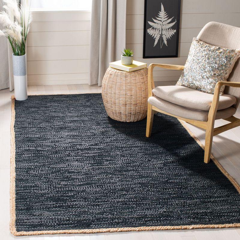 Hand-Knotted Black and Natural Wool Area Rug, 4' x 6'