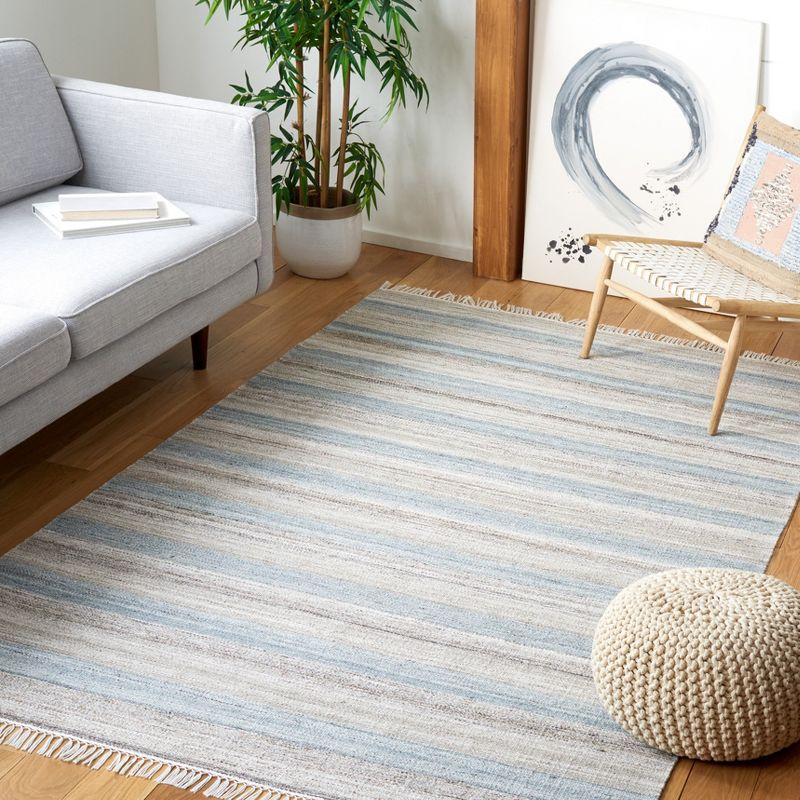 Gray and Beige Striped Wool Kilim Area Rug