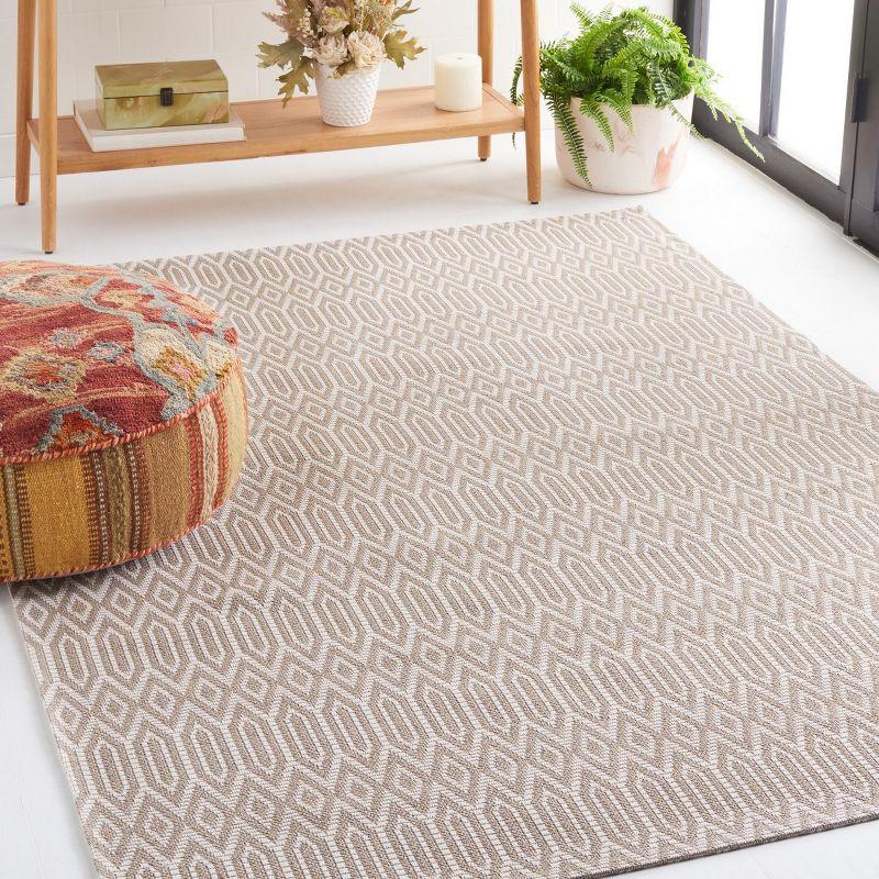 Taupe and Cream Geometric Wool 4' x 6' Area Rug