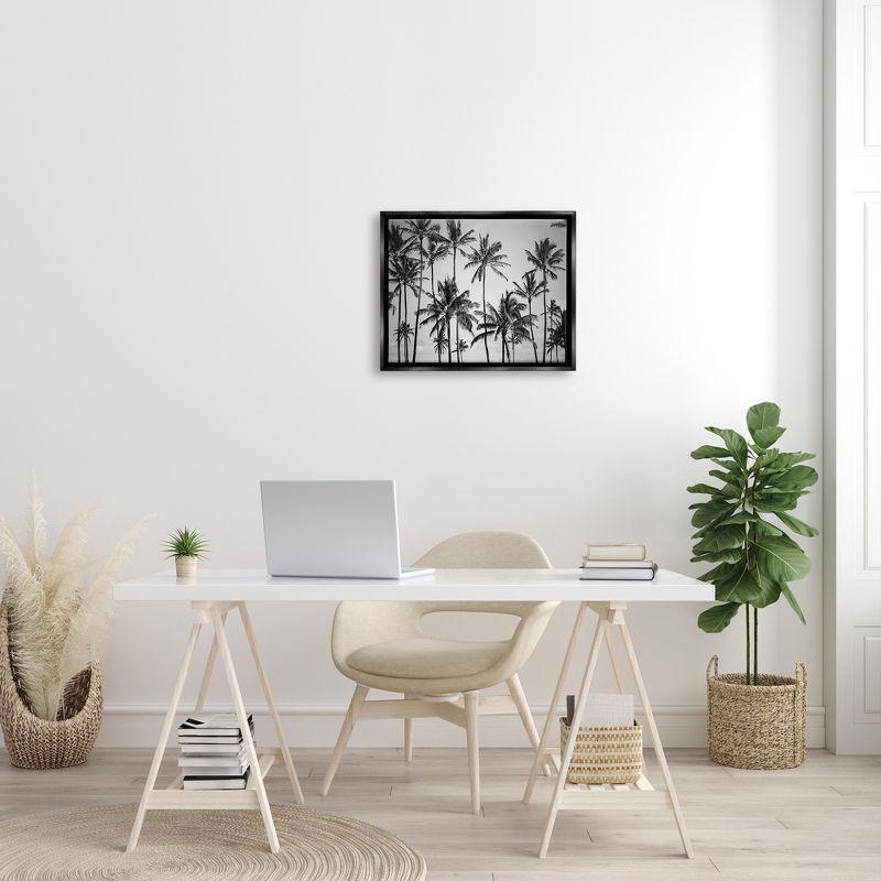 Stupell Industries Palm Trees Skyline Black and White Photography Black Floater Framed Canvas Wall Art, 16 x 20