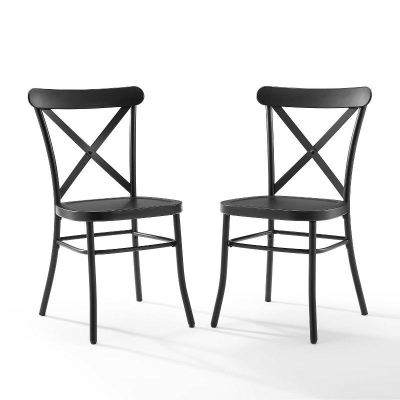 Set of 2 Matte Black Metal Cross Back Industrial Dining Chairs