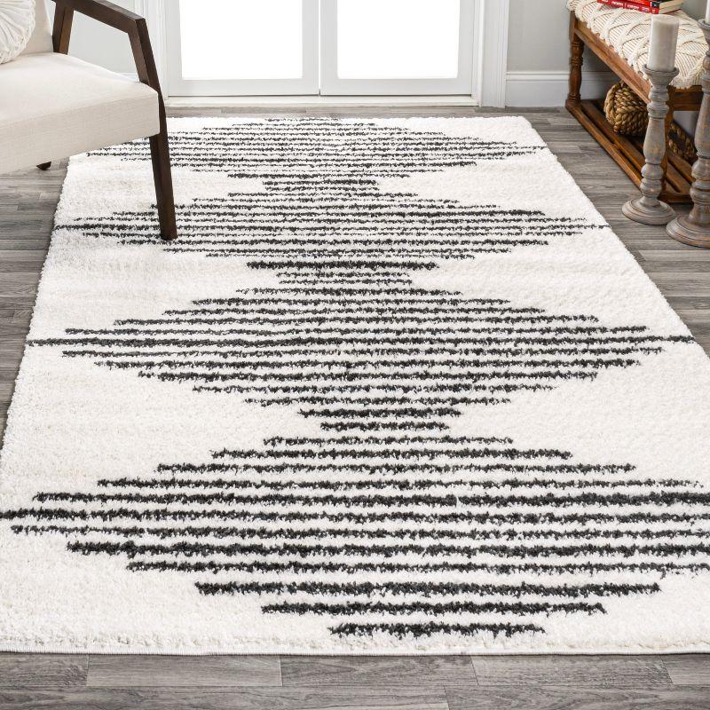 Elm Diamond Stripe Geometric Shag Indoor Area Rug - JONATHAN Y