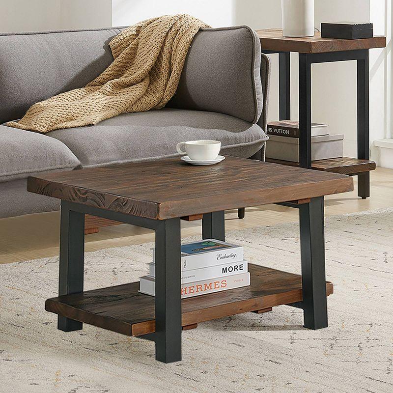 Pomona Cube Coffee Table Reclaimed Wood Rustic Natural - Alaterre Furniture: Fixed Shelf, Metal Legs, Square Shape