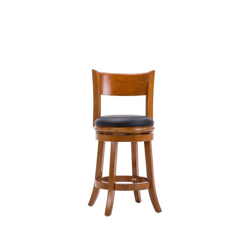 Palmetto 24" Fruitwood Swivel Counter Stool with Leather Cushion