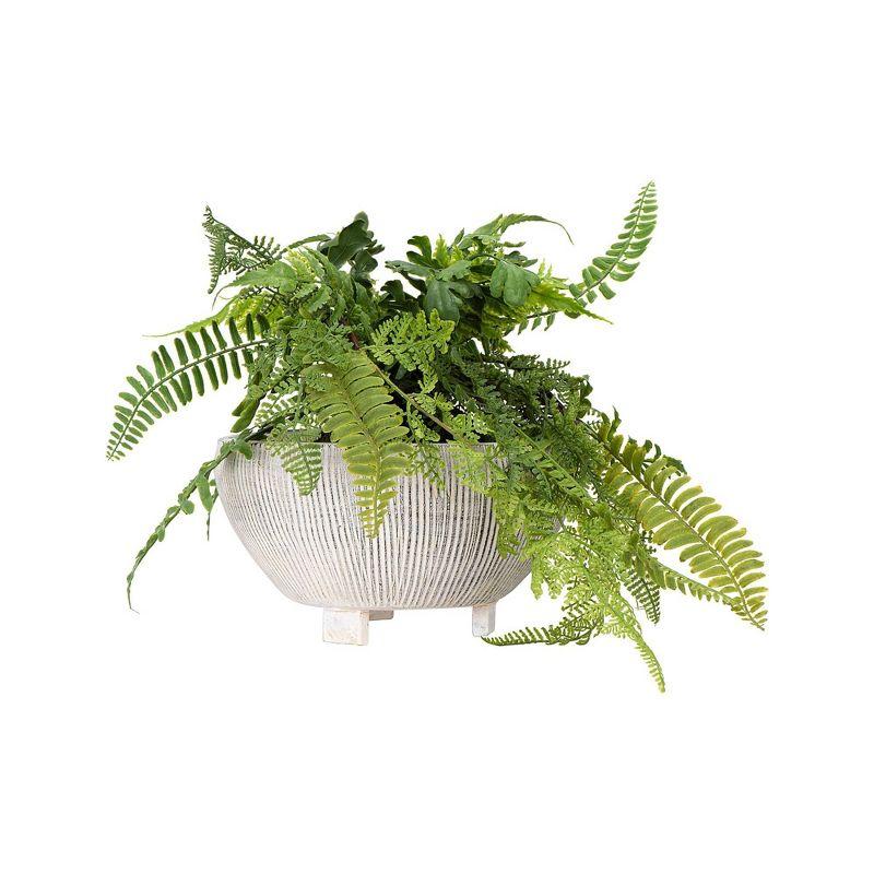 Storied Home Small Footed Terracotta Planter with Fluted Texture Distressed Cream: Indoor 4.5" Hand-Painted Vase