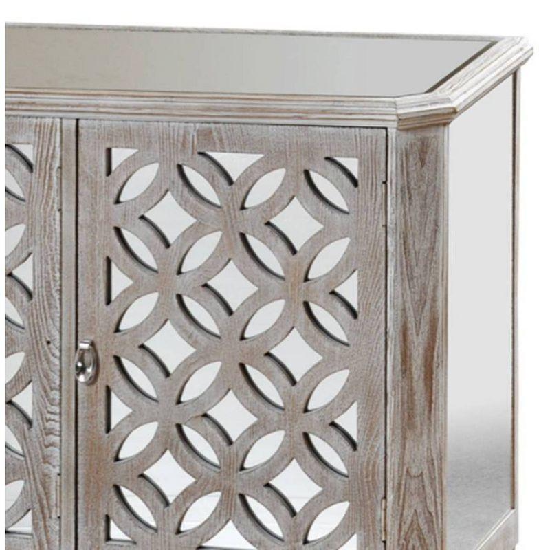 50" Distressed Mirrored Filigree 3 Door Cabinet Driftwood Gray - StyleCraft: Signature Home Collection