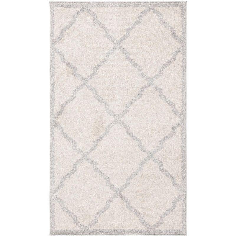 Reversible Geometric Light Grey/Beige Synthetic Area Rug, 3' x 5'