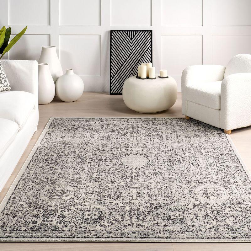 Nuloom Minta Medallion 6 Square Indoor Area Rug for Living Room Bedroom Dining Room Kitchen, Grey/Ivory