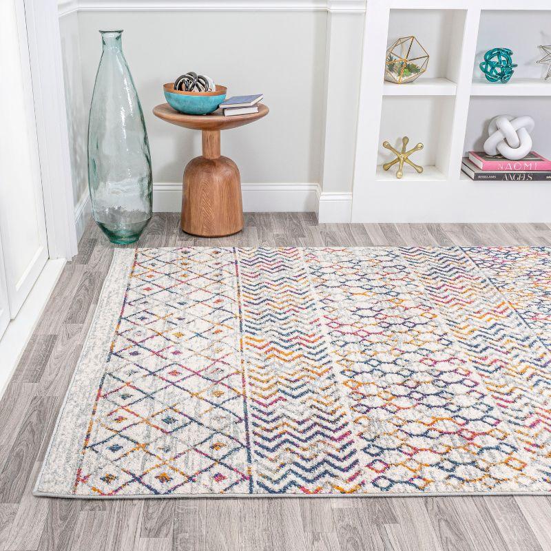 4' x 6' Arta Moroccan Vintage Geometric Rug Area Rug, Multi/Cream - JONATHAN Y