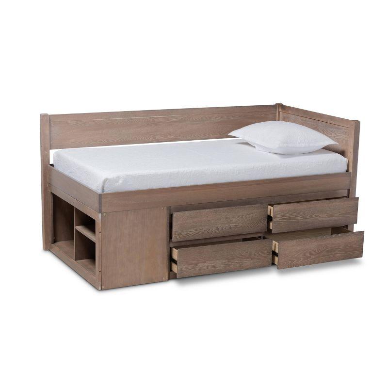 Twin 4 Drawer Levon Wood Storage Bed Antique Oak - Baxton Studio: MDF Frame, No Box Spring Needed