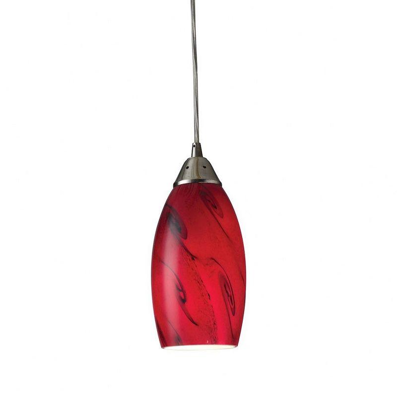 Red Galaxy Glass Mini Pendant with Satin Nickel Finish