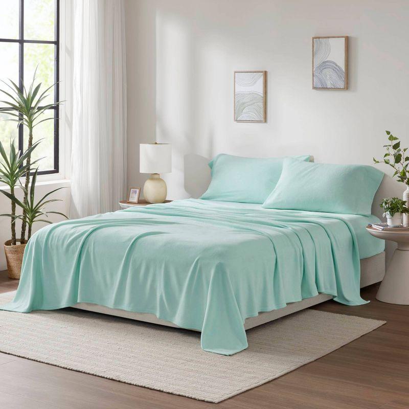 Aqua Twin Microfiber Flannel Plaid Sheet Set