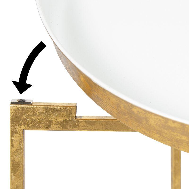 Celia Round White and Gold Metal Mirrored Side Table, 21"