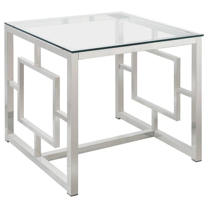 Merced Square End Table with Glass Top Nickel - Coaster