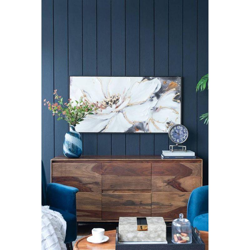 A&B Home Blooming Floral Framed Hand-Painted Wall Art - 24.5"W X 48"H X 2“L - Black Frame - Cream/Gray