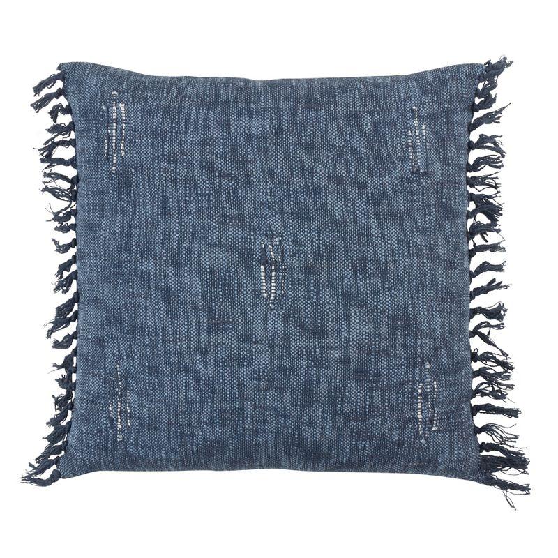 Medium Blue Cotton Fringe Decorative Pillow