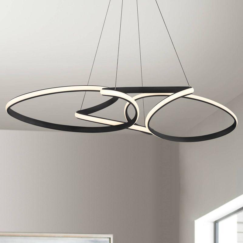 Possini Euro Design Helix Sand Black Multi-Ring Ceiling Pendant Light 39 1/2" Wide Ultra Modern Minimalist Spiral Dimmable LED Strip Steel Dining Room