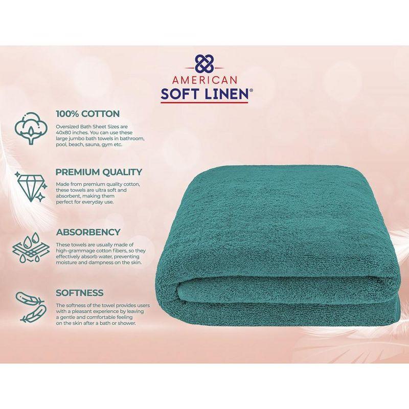 American Soft Linen 100% Cotton Turkish Oversized Bath Towel Sheet, 40x80 inches Extra Large Bath Towel Sheet