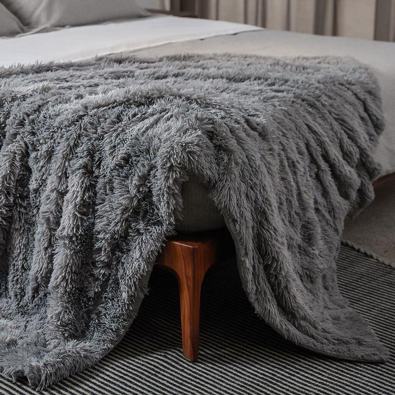 Cheer Collection Long Shaggy Hair Throw Blanket - Silver (50" x 60")