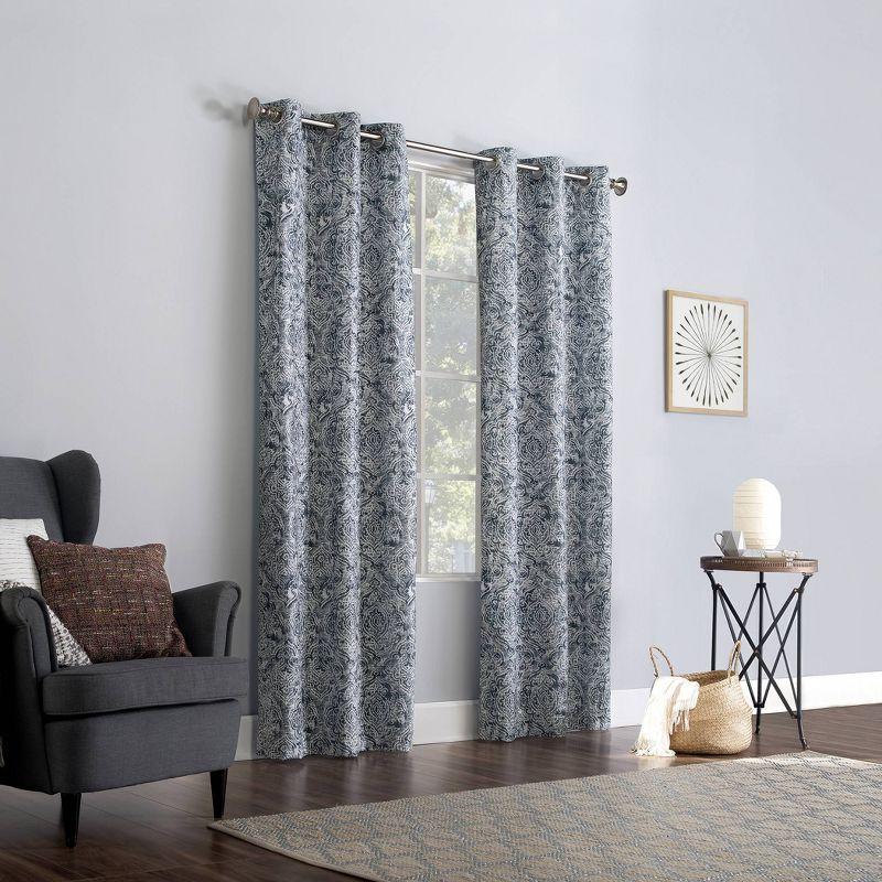 Navy Blue Polyester Room-Darkening Grommet Curtain Panel