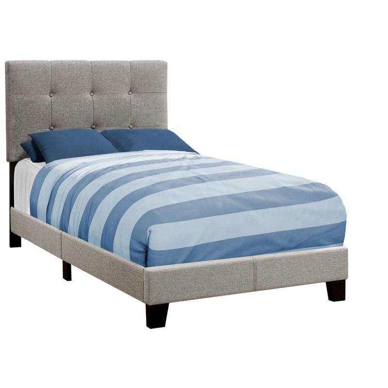 Monarch Specialties Bed Twin Size Platform Teen Frame Upholstered Linen Look Wood Legs Grey Transitional