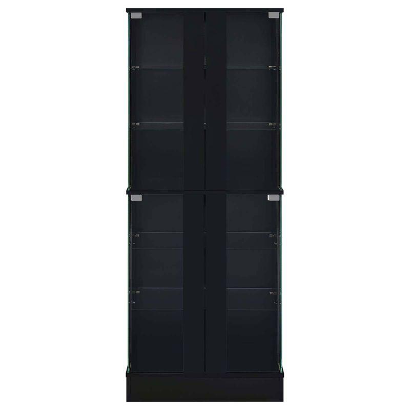 Coaster Cabra Modern Wood Curio Cabinet with Glass Shelves and LED Lighting Black High Gloss