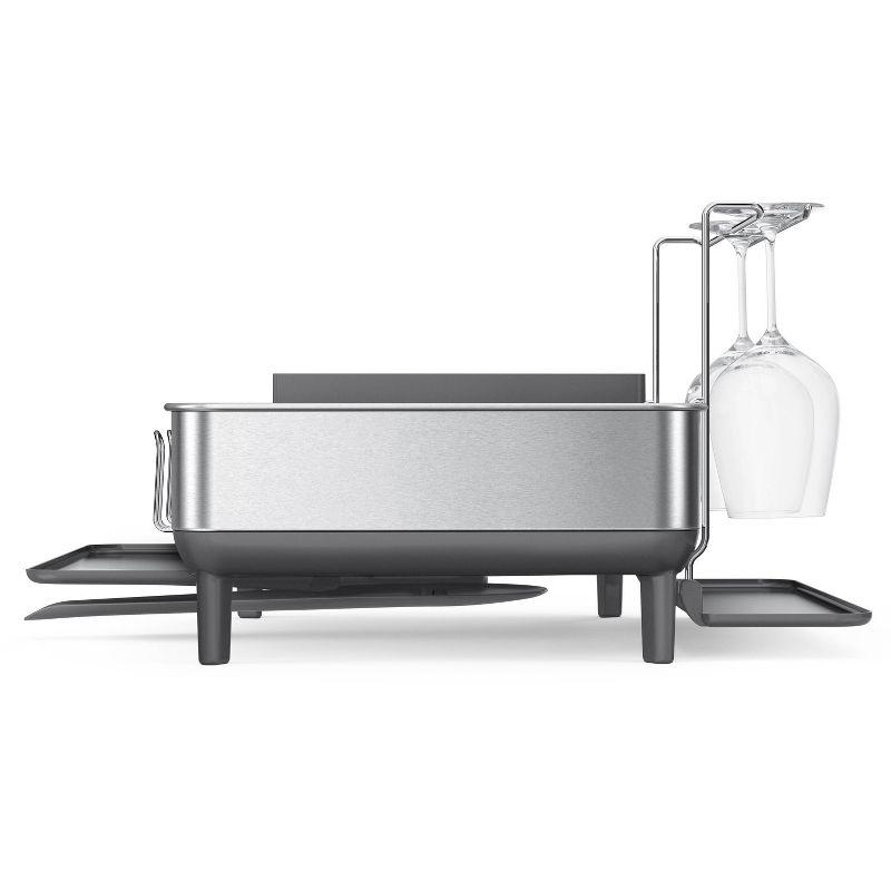 simplehuman Kitchen Dish Drying Rack with Swivel Spout, Fingerprint-Proof Stainless Steel Frame