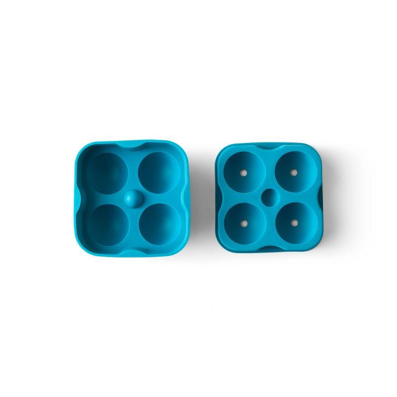 Houdini Ice Sphere Tray: Silicone Whiskey Ice Mold, Reusable BPA-Free, Dishwasher Safe, Turquoise Blue, 4 Cavities