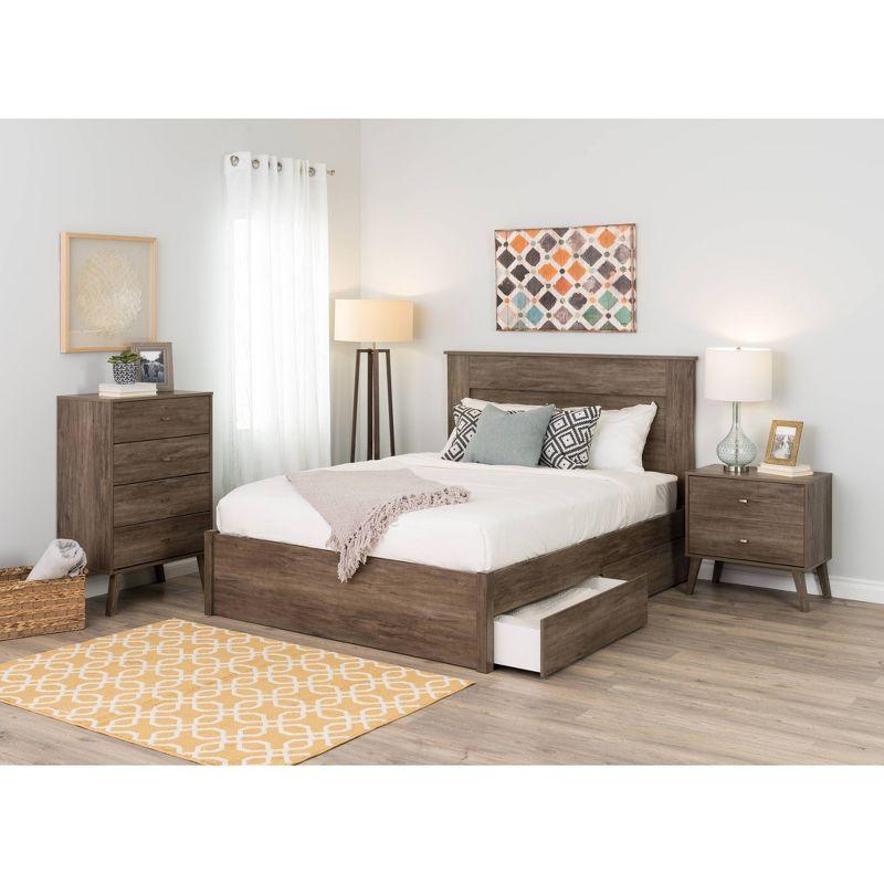 Prepac Mid Century Modern 2 Drawer Wide Nightstand Drifted Gray : Rubberwood Construction, Rectangle Shape, 25" Height