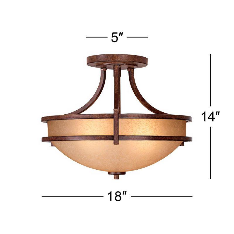 Franklin Iron Works Rustic Farmhouse Ceiling Light Semi Flush Mount Fixture Bronze 18" Wide Cream Scavo Glass Bowl Bedroom Kitchen