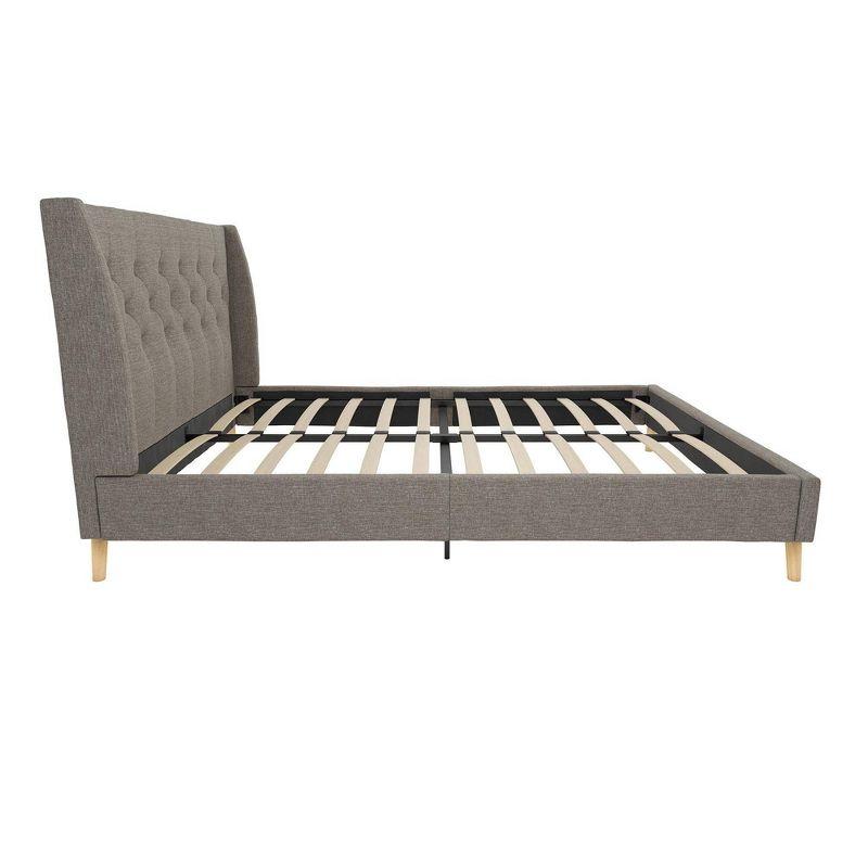 Gray Linen Tufted Upholstered Queen Bed with Wood Frame