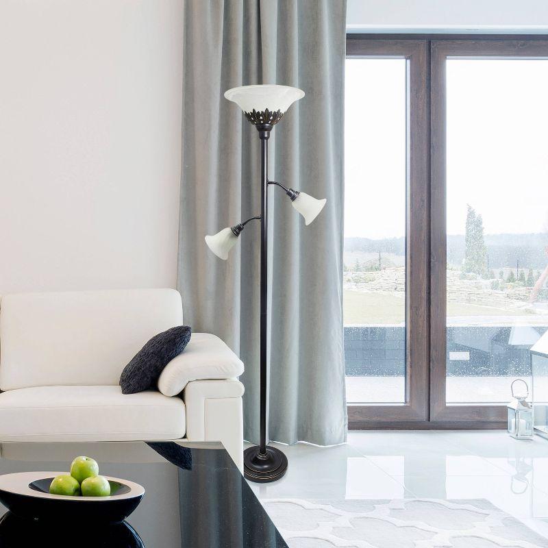 Torchiere Floor Lamp with 2 Reading Lights and Scalloped Glass Shades Bronze/White - Lalia Home: Adjustable, UL Listed, Metal Body