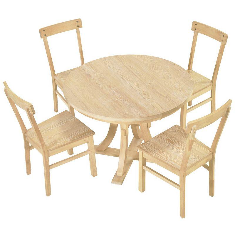 5-Piece Rustic Dining Table Set Extendable Round Pedestal Dining Table With Removable Leaf  Chairs Table Chairs Set For Kitchen Dining Room