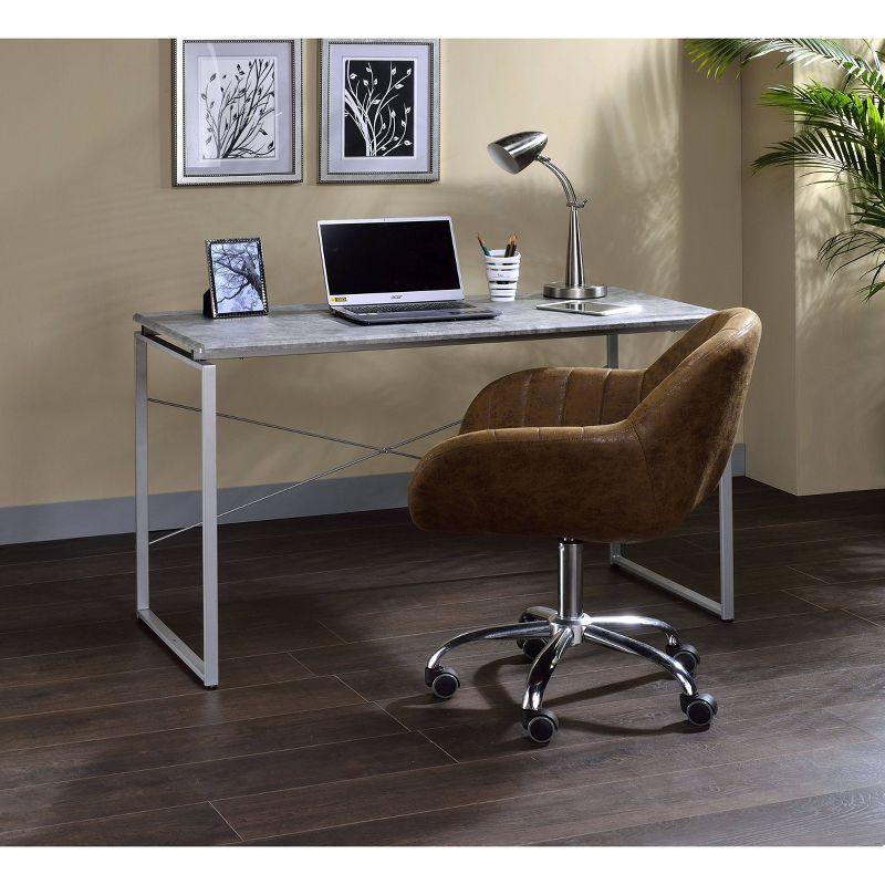 Faux Concrete and Silver Writing Desk with Wood Top