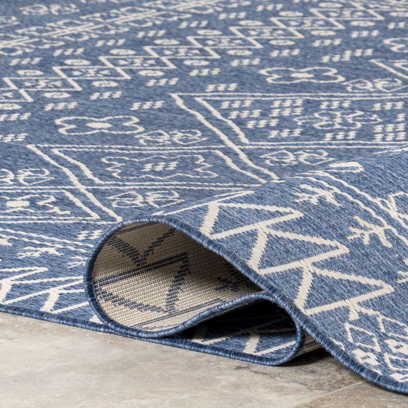 Reversible Easy-Care Oval Blue Synthetic Area Rug, 5' x 8'