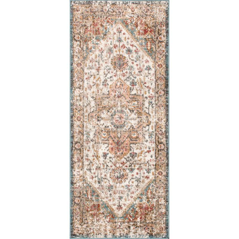 Nuloom 2x10 Justine Vintage Medallion Indoor Area Rug, Beige, Faded Persian Design, Stain Resistant, BedroomLiving Room, Kitchen,