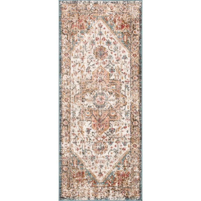 Beige Vintage Medallion Synthetic Runner Rug 2' 6" x 8'