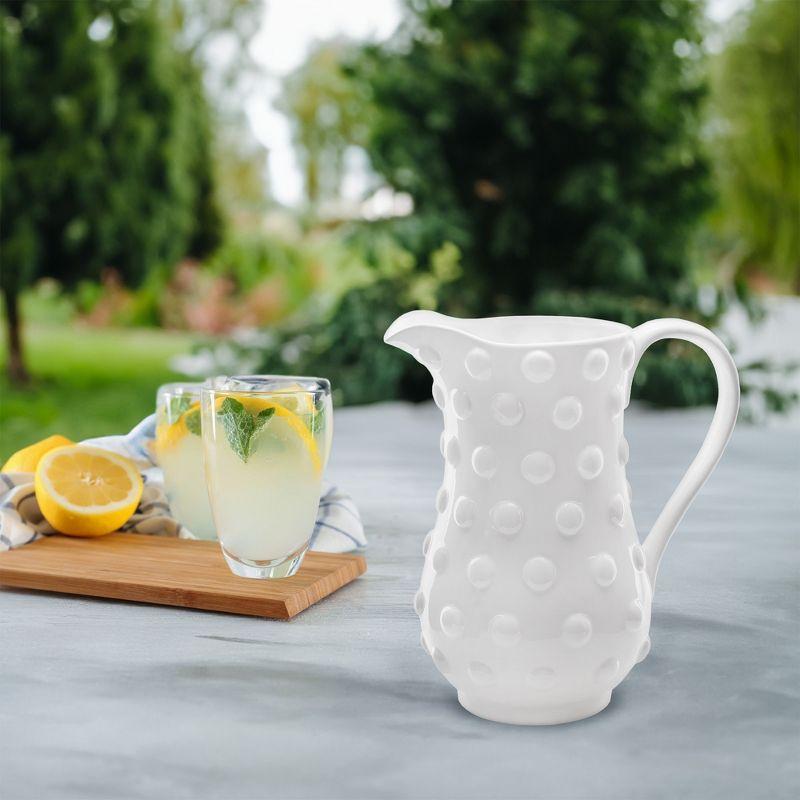 AuldHome Design White Hobnail Ceramic Pitcher, Vintage Retro Farmhouse Style